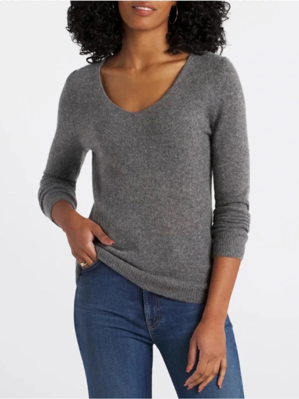 41 Hawthorn 100% Cashmere Shandley V-Neck Pullover Sweater Large Dark Grey